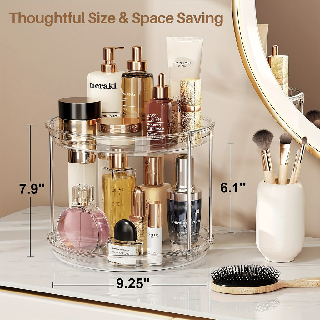 Kitchen Essential – A 2-Tier Rotating Multifunctional Countertop Turntable Designed for Storing Seasonings And Cosmetics, Featuring a 360-Degree Rotation And an Anti-Slip Base, Ideal for Use