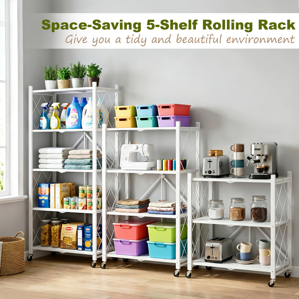 Premium Adjustable Home Storage Rack – durable multi-purpose storage, Foldable Metal Storage Rack Requiring No Installation Designed with Foldable Lockable Casters Practical And, designed for American homes, daily convenience and practical gifting