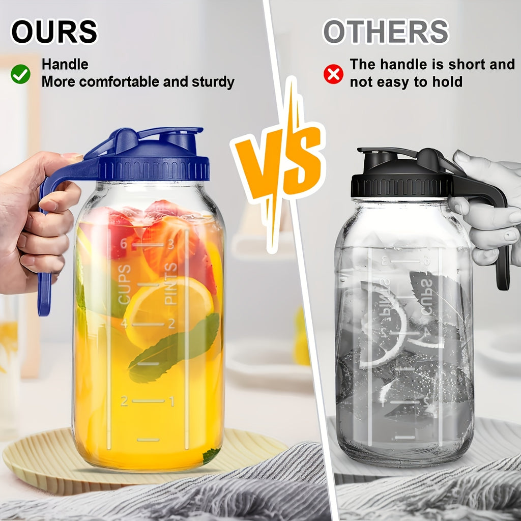 64 Oz. Leak-Proof Glass Mason Jar With Lid A Wide-mouth, Easy-to-clean Container Perfect For Storing Milk In The Refrigerator, As Well As Juice, Tea, Iced Coffee, And Other Beverages. Ideal For Daily Use.
