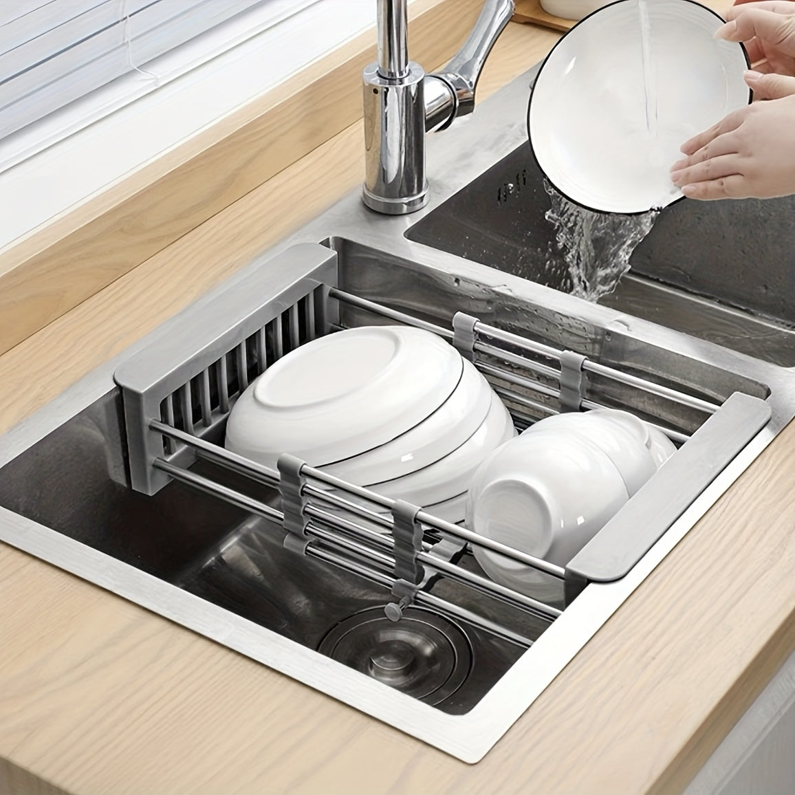 Kitchen Essential – Adjustable Expandable Sink Storage Rack With Shelves, Foldable Draining Basket, Multi-layer Kitchen Dish Rack, Space-saving/Metal Design, Efficient G, Dish Rack, Sturdy S