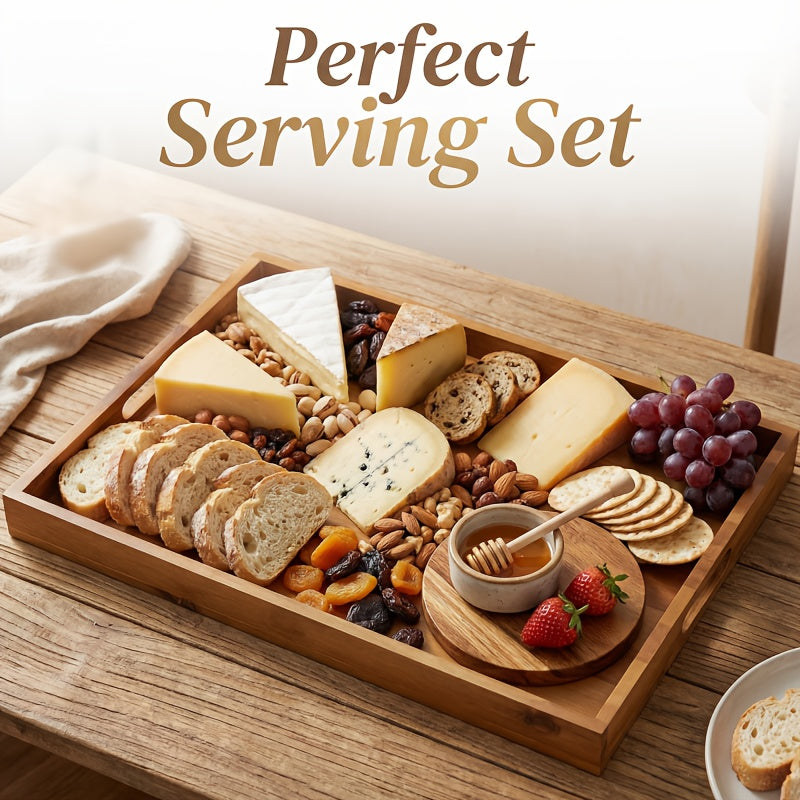 Smart Home Storage Organizer – space-saving everyday organization, Wood Gas Stove Cover Board-Acacia Wood Serving Tray with Handles - Perfect for Breakfast, designed for American homes, daily convenience and practical gifting