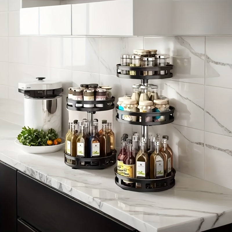 Kitchen Essential – 3-Tier Rotating Kitchen Spice Rack, Metal Turntable, Rotating Spice And Seasoning Storage Rack, Kitchen Spice Jar Organizer, Kitchen Accessories for Modern US Homes, easy