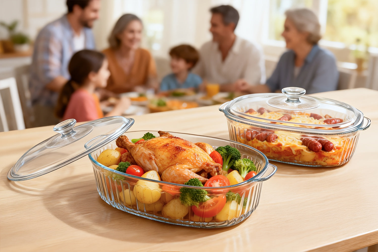 Glass Baking Dish with Lid Set, Casseroles with Glass Lids with Silicone Mat, 61oz, 95oz, Oven & Microwave Safe, Versatile Deep Glasses Food Container for Baking, Cooking; with Ideal for Desserts, Chicken, Pasta, for Holidays