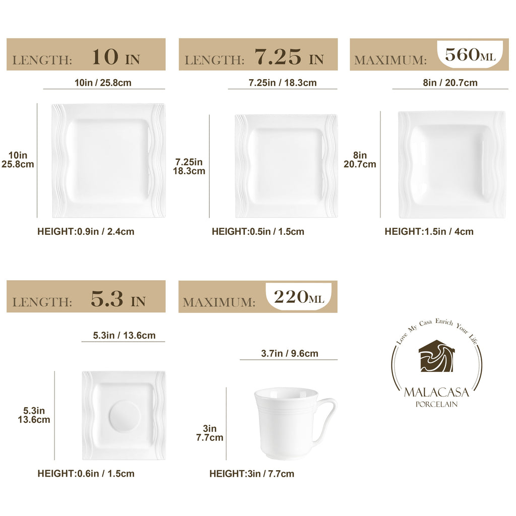 Plates And Bowls Set For 6, Grey White Square Dinnerware Sets, 30pcs Porcelain Dishes Set With Plates, Bowls, Cups And Saucers, Dinner Set Microwave Safe