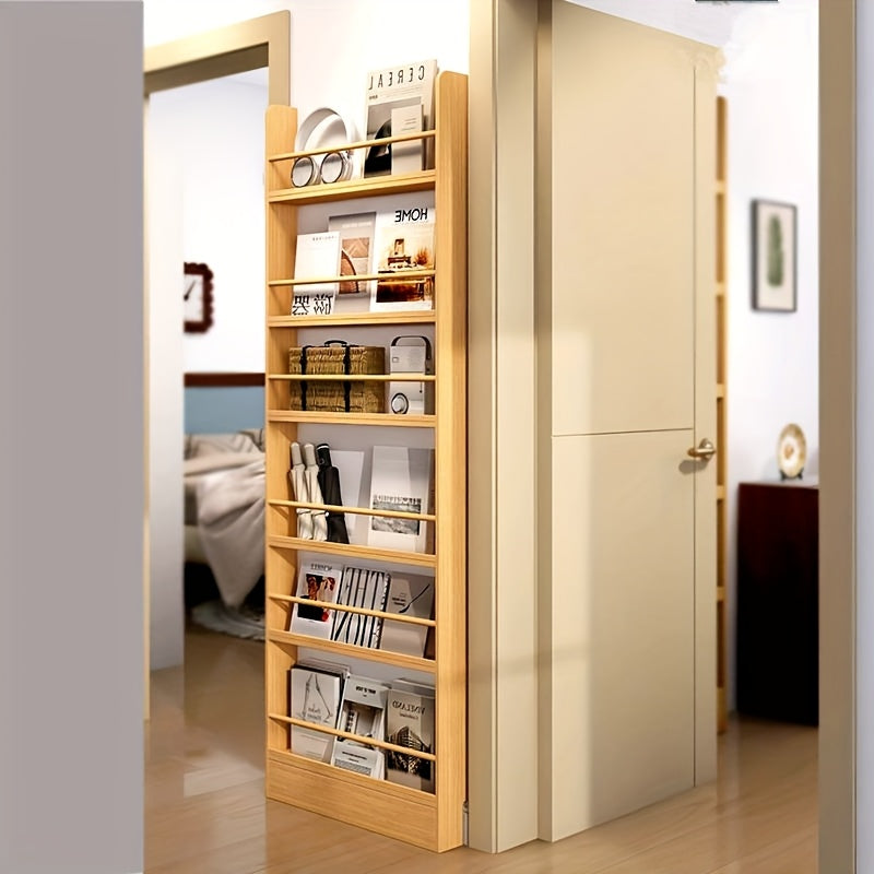 Home Storage Organizer – Creative Design, Ultra-Narrow Solid Wood Bookshelf, Bookcase, No Paint And Zero Formaldehyde, Wall-Mounted Bookshelf, Over-The-Door Bookshelf, Multi-Layer Shelf, Spa