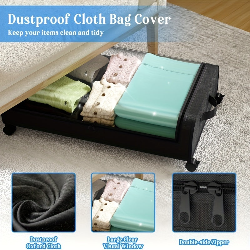 2pcs Under Bed Storage Organizer Metal Underbed Bins With Wheels And Lid Metal Underbed Storage Containers Under Bed Rolling Storage For Clothes, Bedding, Shoes, Blankets, Books, Under-Bed Storage