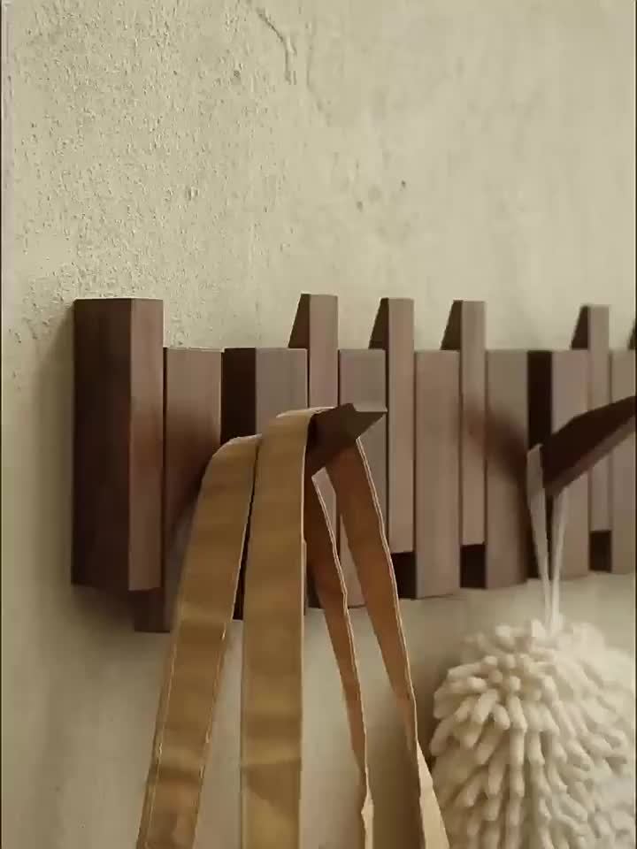 Versatile 1pc Adjustable Home Storage Rack – durable multi-purpose storage, 1pc Natural Wood Wall-Mounted Coat Rack with 10 Hooks - Piano-Shaped Accordion Design Walnut, designed for American homes, daily convenience and practical gifting