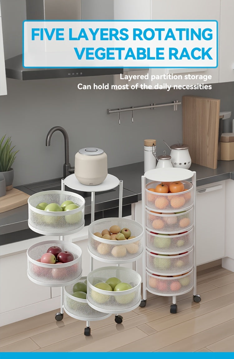 Rotatable Multi-Layer Circular Storage Rack, Mobile Storage Cart, Round Floor-Standing Multi-Layer Rotatable Vegetable Basket Storage Rack, Practical Storage Rack, Storage Items File Rack, Perfect for Kitchen, Office, Bathroom, Living Room, Bedroom