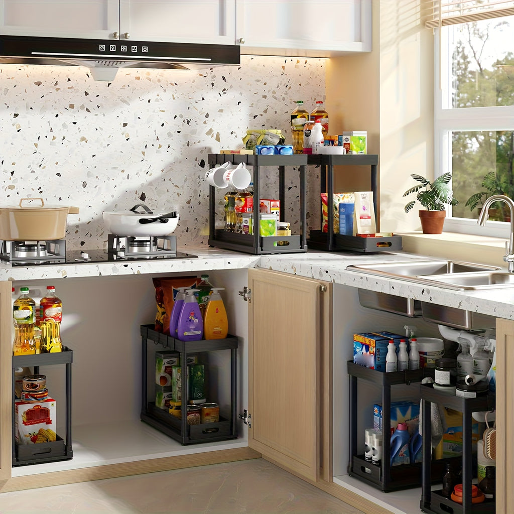 Multi-Purpose 2pcs Adjustable Kitchen Storage Rack – multi-purpose organization, durable space-saving design, designed for American kitchens, pantries, apartments, home organization, daily use and practical gifting