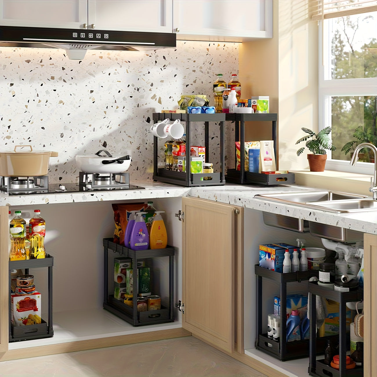 Multi-Purpose 2pcs Adjustable Kitchen Storage Rack – multi-purpose organization, durable space-saving design, designed for American kitchens, pantries, apartments, home organization, daily use and practical gifting