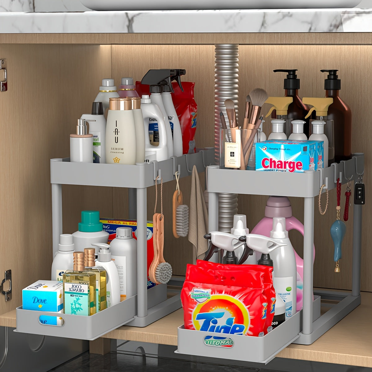 Compact 2 Tier Adjustable Home Storage Rack – durable multi-purpose storage, 1Pcs2pcs Under Sink Organizer Multi-Purpose Storage Shelf 2 Tier Sliding Cabinet Basket Multi-Purpose Kitchen, designed for American homes, daily convenience and practical g