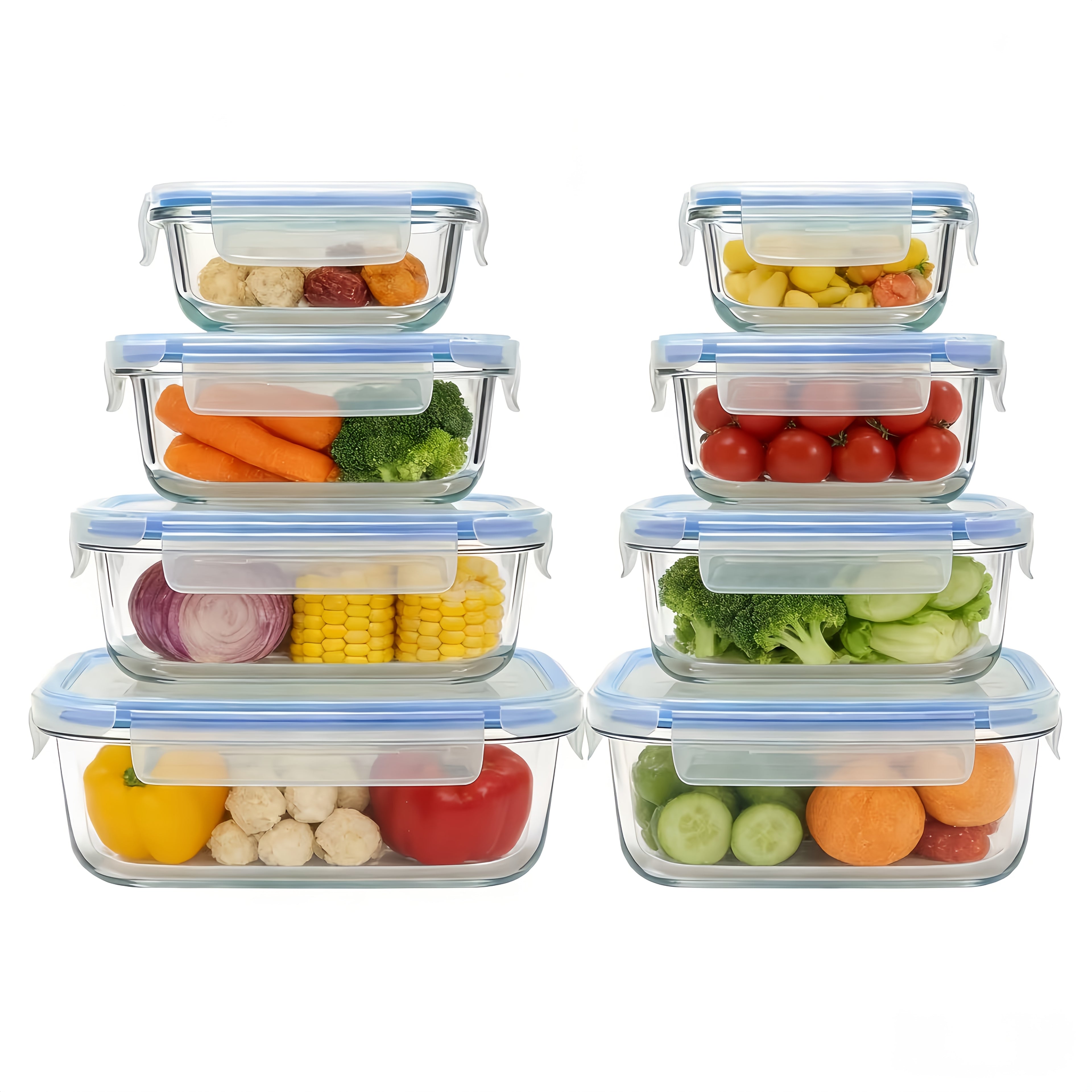 Space-Saving 8pcs Glass Meal Prep Container Set – leak-resistant reusable meal prep, Premium Glass Food Storage Containers Airtight Leak-Proof BPA Free Stain-Resistant Easy-Clean Design Microwave Oven, designed for American homes, daily convenience a