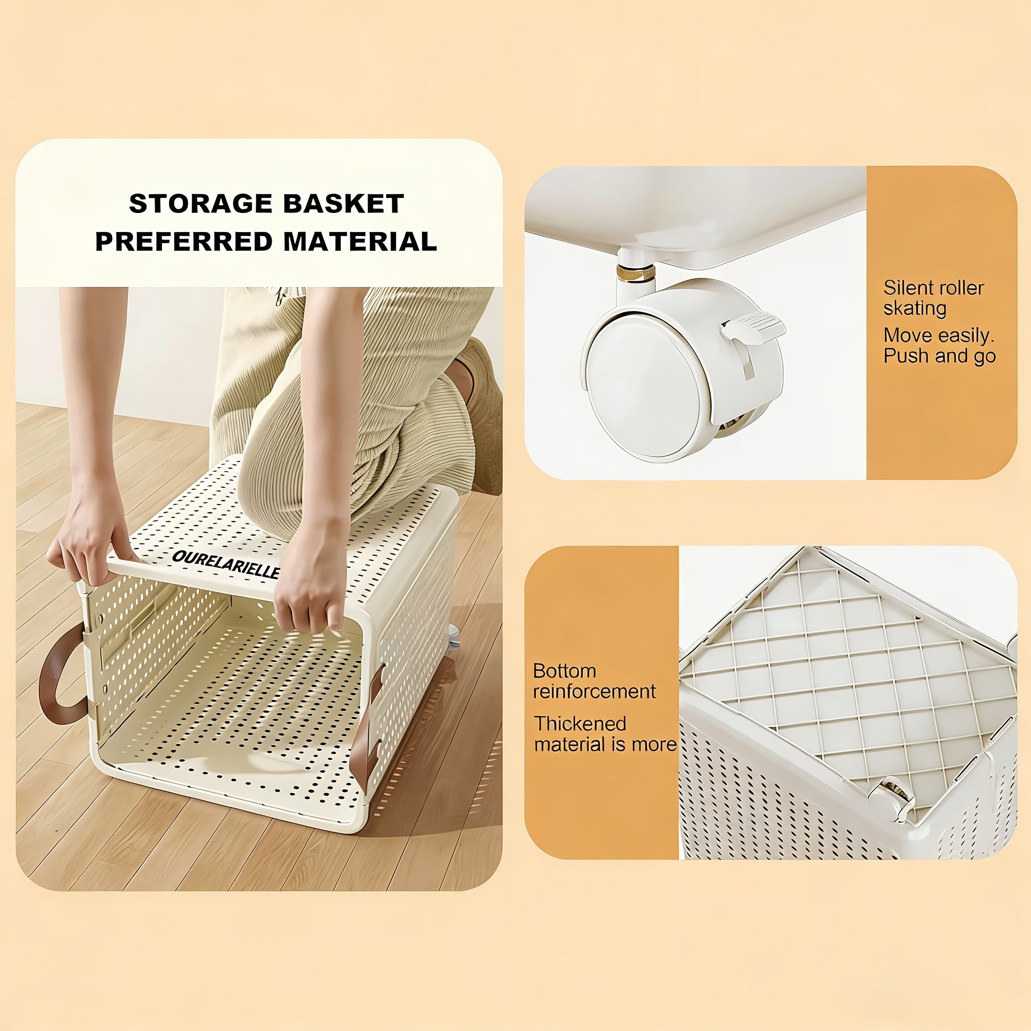 15.8/20GaA Large Foldable Wheeled Laundry Basket (Multiple Sizes Available) Without Lid - Faux Leather, Solid Color, Versatile Folding Portable Laundry Basket for Bathroom and Balcony Storage, Laundry Bag, Laundry Room Accessories, Laundry Baskets