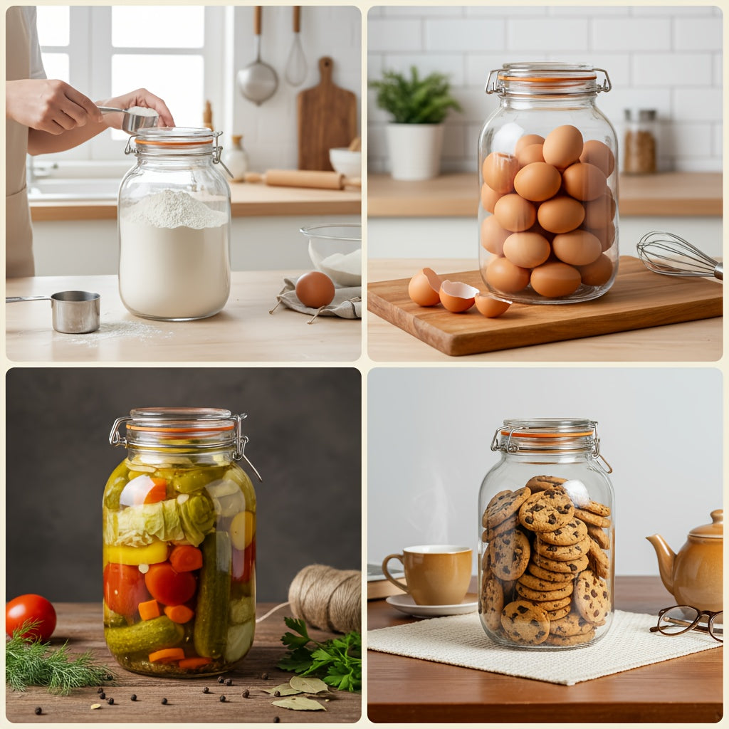 2-pack - Glass Wide-mouth Jar with Sealing Lid, 1 Gallon Wide-mouth Storage Jar with Hinged Lid, for Fermentation, Canning, Preservation, Kitchen Storage