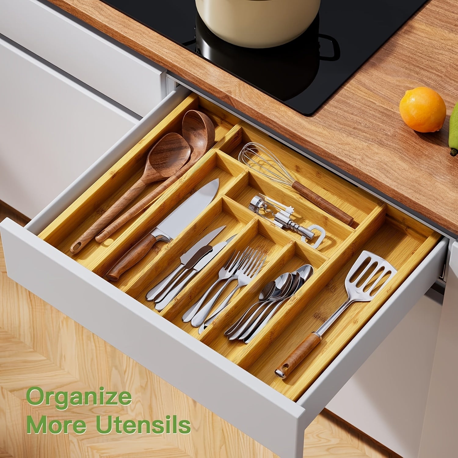 Premium Stackable Storage Drawer – smooth-access cabinet organization, Bamboo Expandable Silverware Drawer Organizer Adjustable Kitchen Utensil Tray for Forks Spoons And Knives, designed for American homes, daily convenience and practical gifting