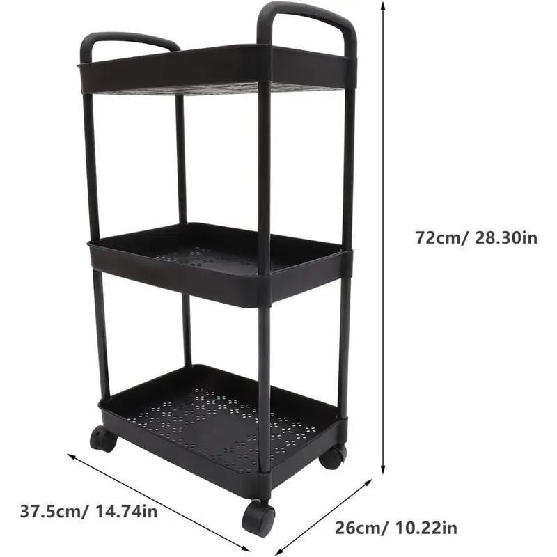 2pcs Rolling Cart with Wheels and Handle,Rolling Storage Cart for Office, Living Room, Laundry Room,Kitchen,Bathroom, Black White