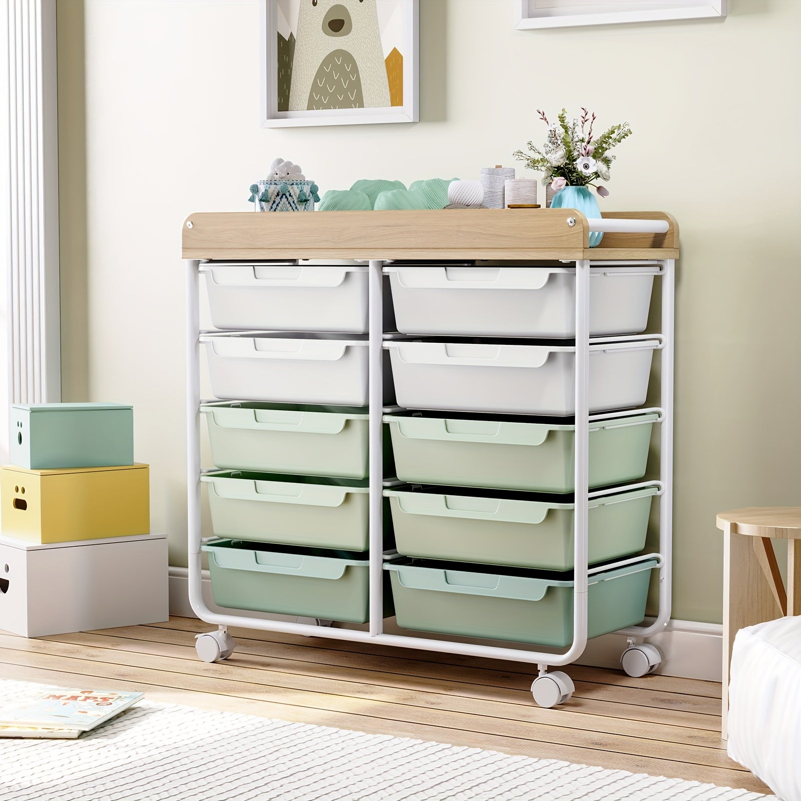 Space-Saving Stackable Storage Drawer – smooth-access cabinet organization, TOOLF 10-Tier Rolling Storage Cart Featuring Spacious Drawers a Portable Organizer with a Tabletop, designed for American homes, daily convenience and practical gifting