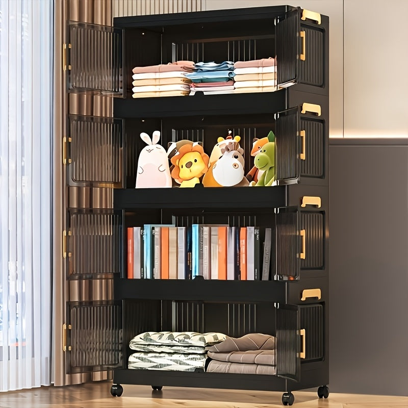 6-Tier (50.6 In) Large-Capacity Black Storage Box, 3/4/5/6-Tier Foldable Storage Boxes, Stackable Storage Cabinet with Translucent Magnetic Doors And Silent Wheels, Stable And Durable, Suitable for Bedroom, Living Room And Other Multi-Scene Storage