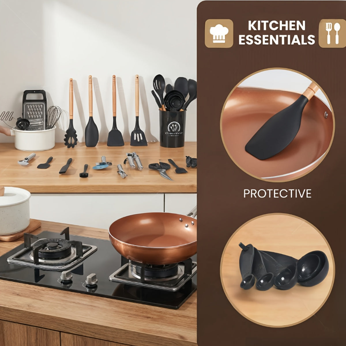 Space-Saving Home Storage Organizer – space-saving everyday organization, Kitchen Utensil Set Includes Wooden Handle Silicone Cooking Tools Heat-Resistant Silicone Spatula Wooden Handle, designed for American homes, daily convenience and practical gi