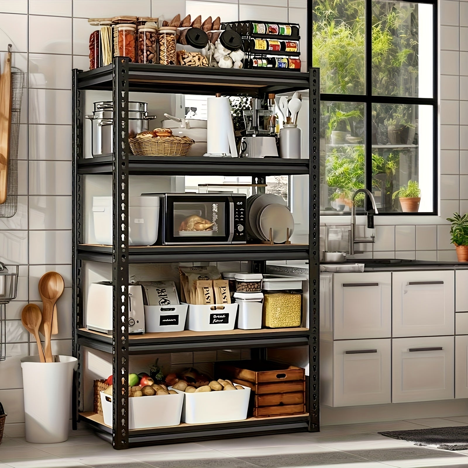 72"/60"H Garage Shelving Storage Shelves 5-Tier, 72" H X 35.5" W X 16" D, 2000LBS Capacity Heavy Duty Adjustable Storage Shelve for Closet, Pantry & Garage Organization, with Gloves & Hammer, Easy Assembly Required, Garage Storage