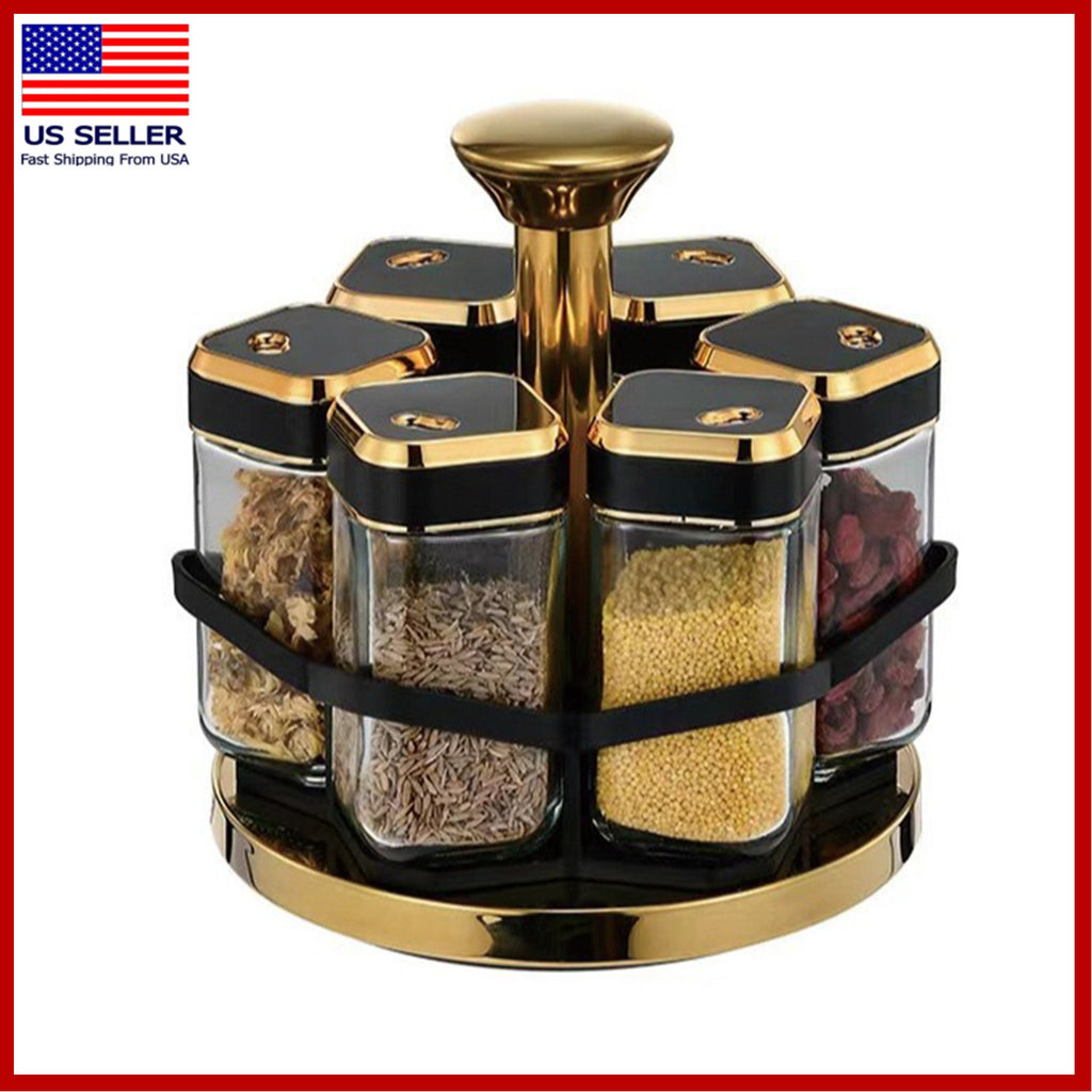 Kitchen Essential – Spice Carousel 360° Rotating Lazy Susan Organizer - Multipurpose Spice Rack & Condiment Holder with 6 Salt & Pepper Jars, Revolving Durable Storage Tray for Kitchen Acces
