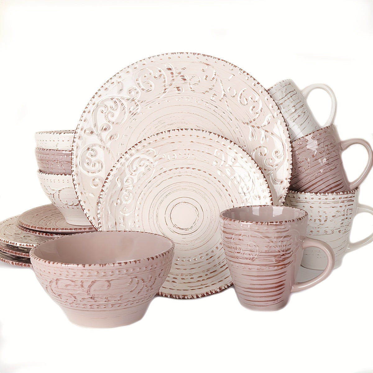 [Gifts Weddings Anniversaries] 16pcs Dinnerware Set Service for 4, Blue & Coffee Color Stoneware Set, Bowls Set, Dishes Set, Including Dinner Plates, Dessert Plates, Salad Bowls And Mugs. Chip & Scratch Resistant. Dishwasher & Microwave Safe. Gifts for We