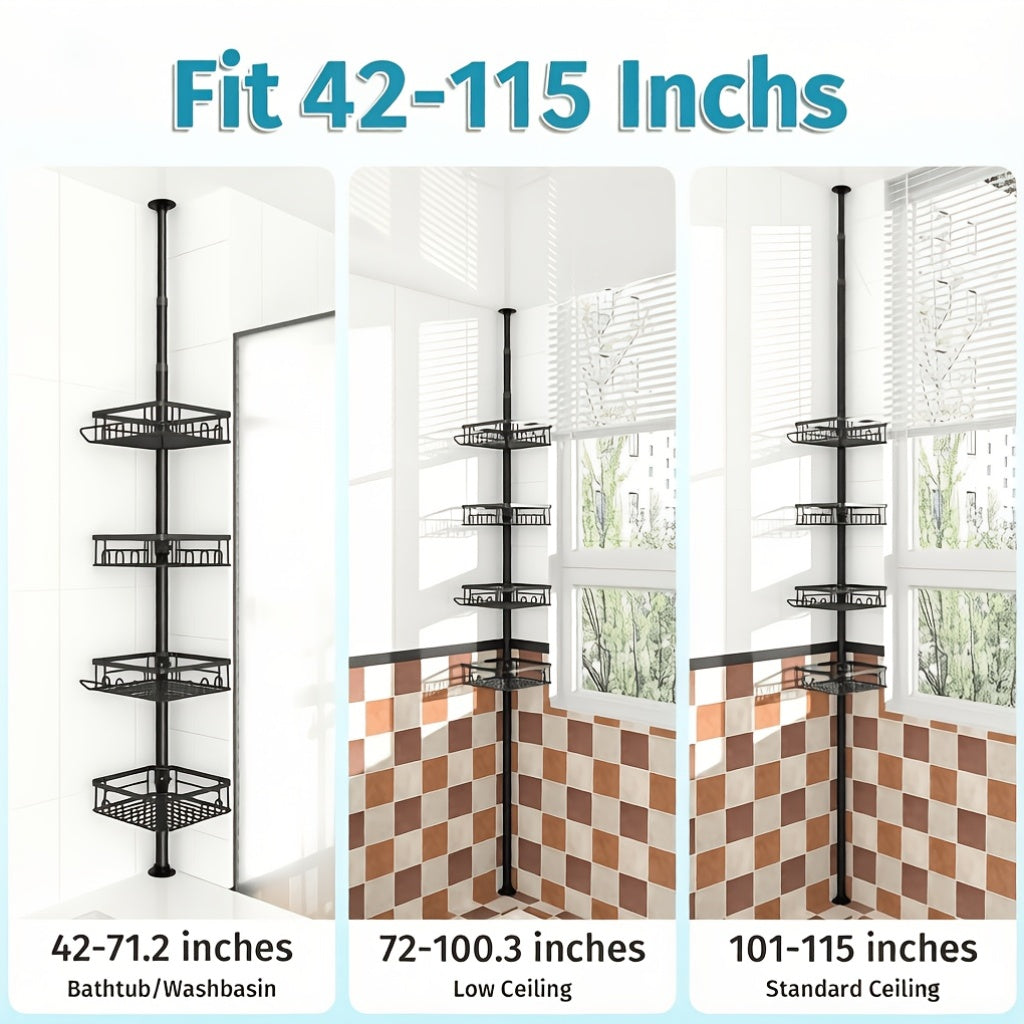 Modern Adjustable Home Storage Rack – durable multi-purpose storage, Corner Shower Caddy Tension Pole Adjustable 42 to 115 Inches 4-Tier Baskets Rustproof Shower, designed for American homes, daily convenience and practical gifting