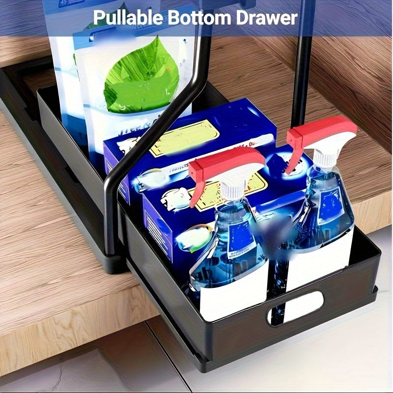Home Organizer – 2pcs Under Sink Organizer with Sliding Shelves - Durable Pull-Out Cabinet Organize