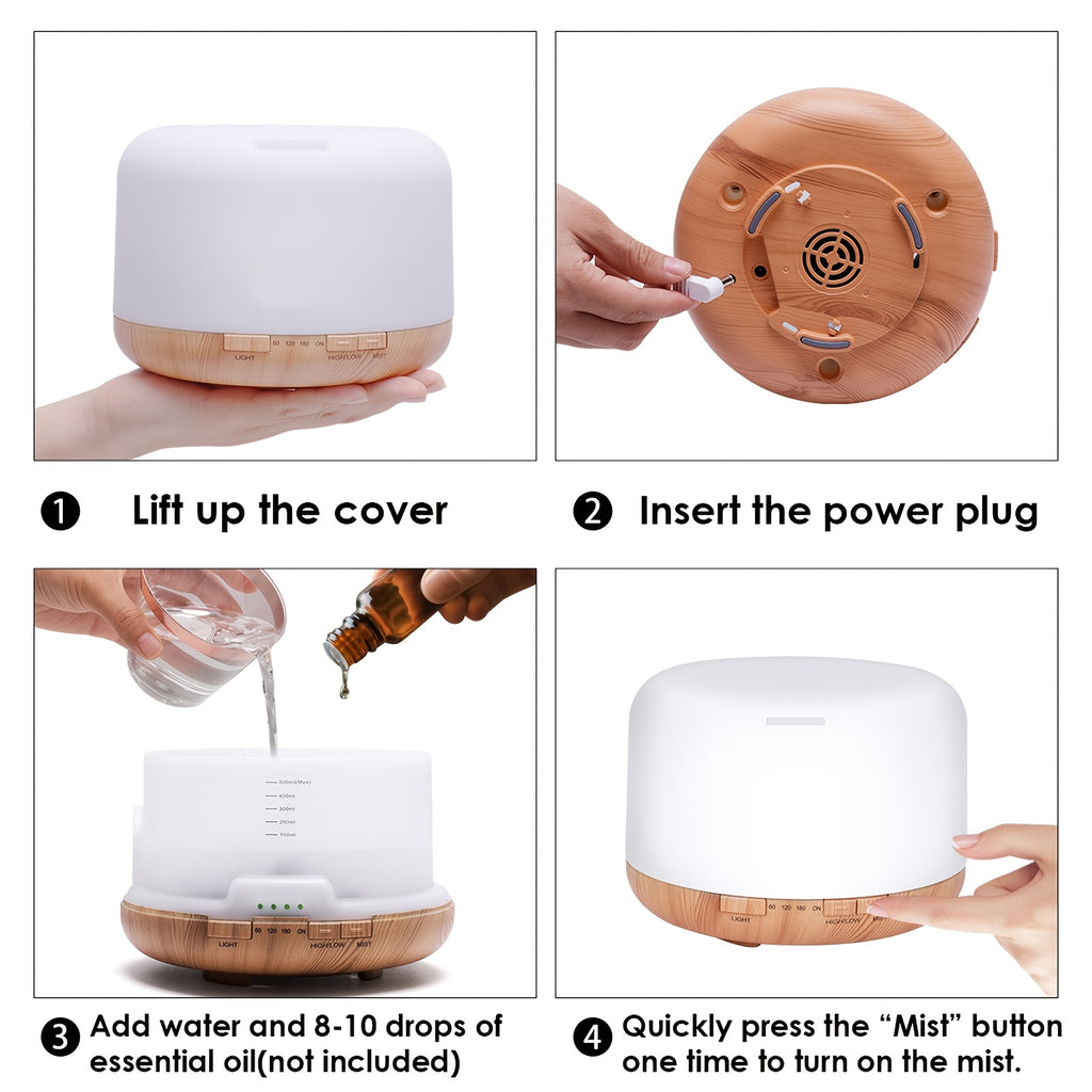 Essential Oil Diffuser 16.91oz with 10 Essential Oils, Diffuser Sprayer, 7 Color LED Light Diffuser for Home Office Bedroom (Size: 6.7" L X 6.7" W X 4.7" H), Home Lamps