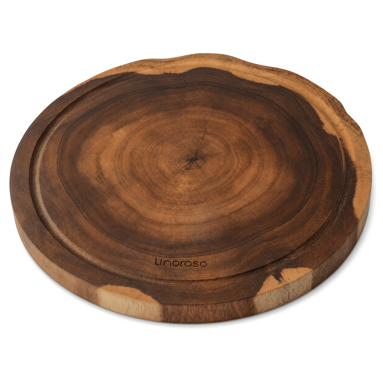 Linoroso 12-Inch Large Round Acacia Wood Cutting Board, 1-Inch Thick Live Edge Chopping Board, Cheese, Charcuterie, Bread, Pizza And Serving Platter for Kitchen Prep, BBQ, Picnic And Camping