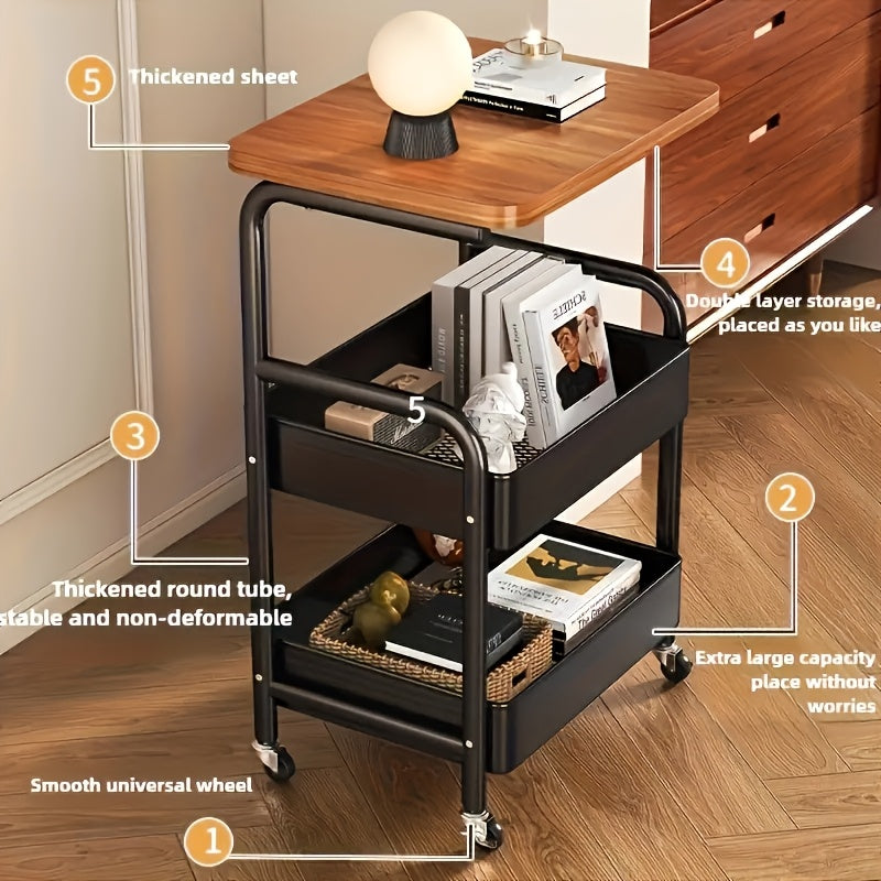 Three-Tier Rolling Cart, Detachable Storage Rack, Snack Storage Stand, Portable Wheels, Multi-Tier Cart - for Bedroom, Kitchen, Bathroom, Household Supplies, Kitchen Storage Cart