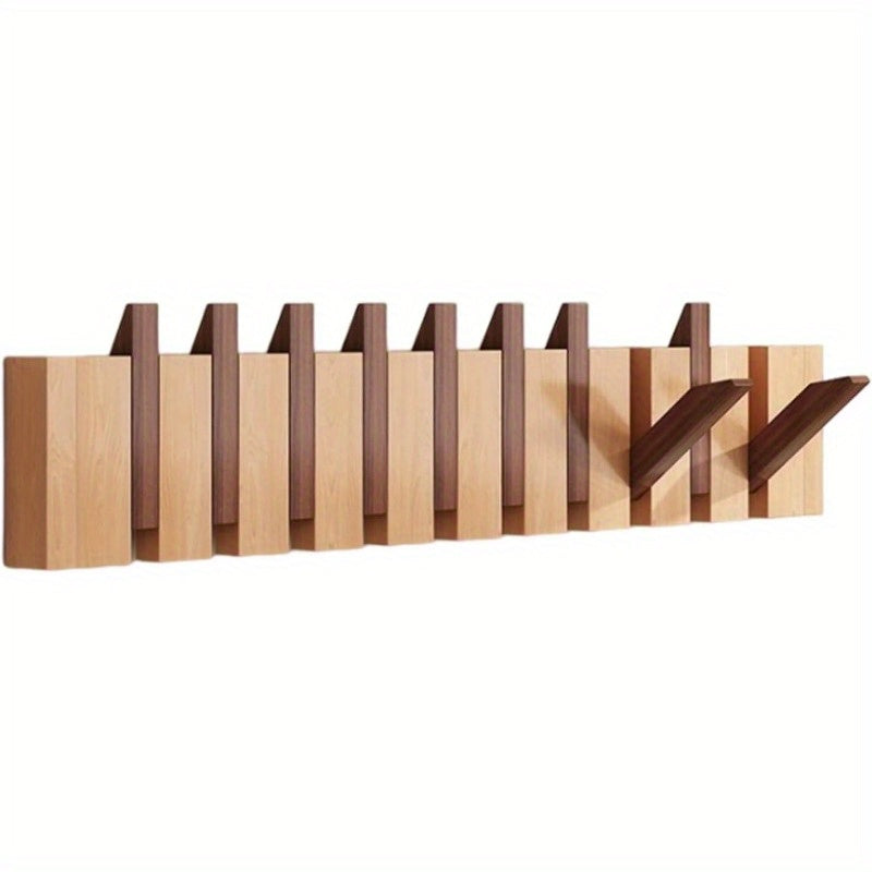 Versatile 1pc Adjustable Home Storage Rack – durable multi-purpose storage, 1pc Natural Wood Wall-Mounted Coat Rack with 10 Hooks - Piano-Shaped Accordion Design Walnut, designed for American homes, daily convenience and practical gifting