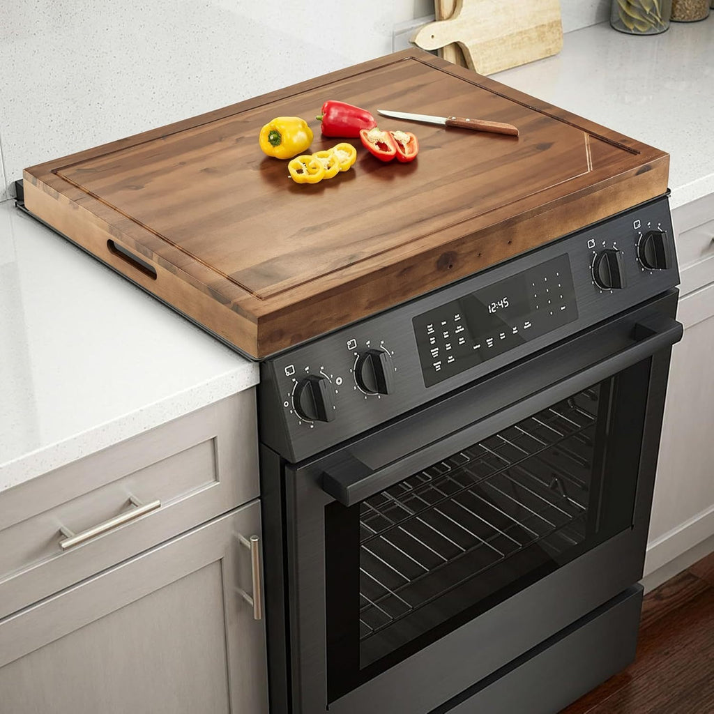 Modern Home Storage Organizer – space-saving everyday organization, Wood Gas Stove Cover Board-Acacia Wood Serving Tray with Handles - Perfect for Breakfast, designed for American homes, daily convenience and practical gifting