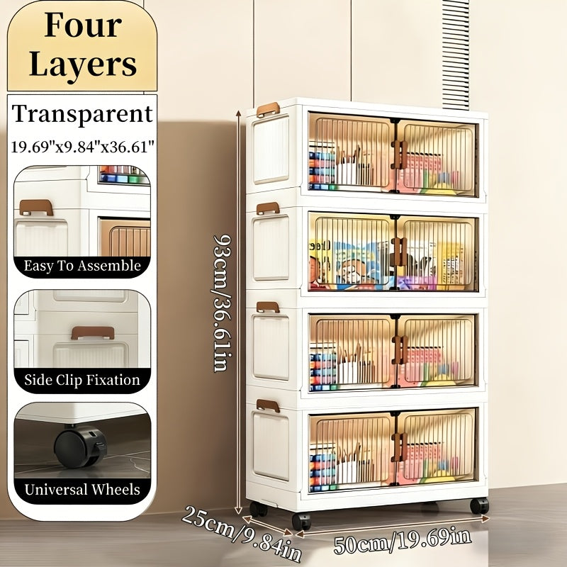 4/5/6 Layers Large-Capacity Stackable Lidded Storage Cabinet with Casters, Portable Foldable Plastic Wardrobe Organizer And Drawer Unit, Multifunctional Rolling Storage Box with Handles for Home Use, for in Living Rooms, Offices, Dormitories