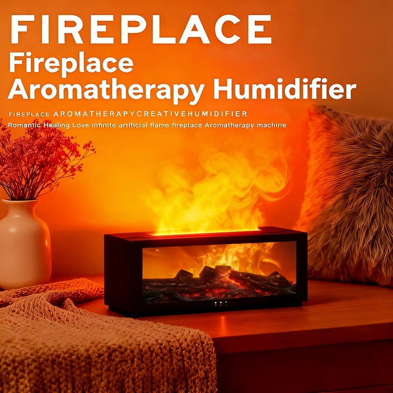 Local Warehouse USB-Powered Simulated Flame Fireplace Humidifier, with Periodic Shut-off Function, Warm Ambient Lighting, and the Ability to Add Aromatic Essential Oils. Suitable for Homes, Schools, Offices, and as a Holiday Gift. An Ideal Choice