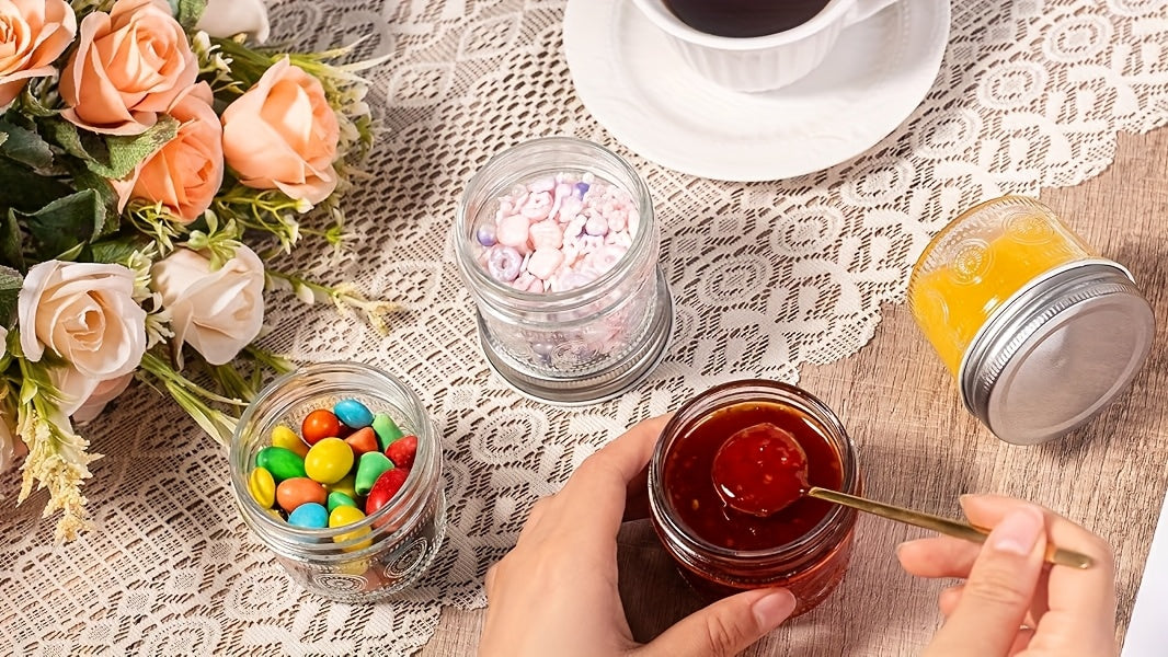Modern 4oz Glass Spice Jar Set – clear reusable pantry storage, Amzcku 4oz Glass Mason Jars with Regular Mouth Lids - 24-Pack Glass Canning Jars, designed for American homes, daily convenience and practical gifting
