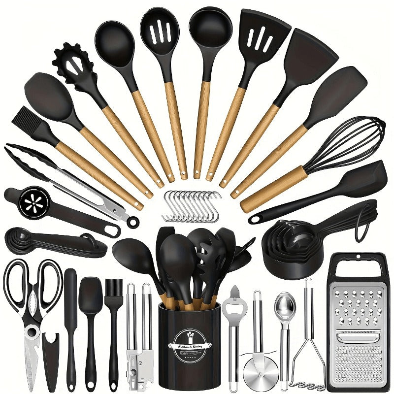 Modern 46pcs Kitchen Cookware Set – versatile meal preparation, 46pcs Various Colors Nonstick Cookware Set with Silicone Cookware Tools Stainless Steel Handle Spatulas, designed for American homes, daily convenience and practical gifting