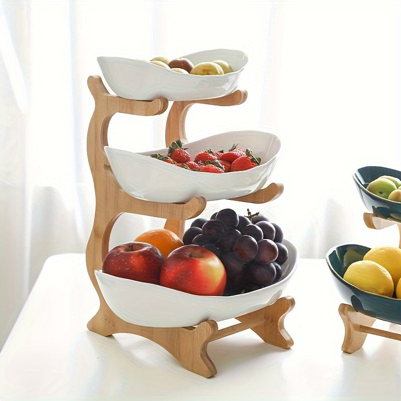 2/3 Tier Luxurious Wooden Elegant Fruit Stand- Double Layer Fruit Bowl and Creative Candy Display- Made of Natural Wood, Suitable Snack Tray for Living Room, Space-saving Design, Easy to Assemble, Father'S Day Gift, Kitchen Dessert Tray