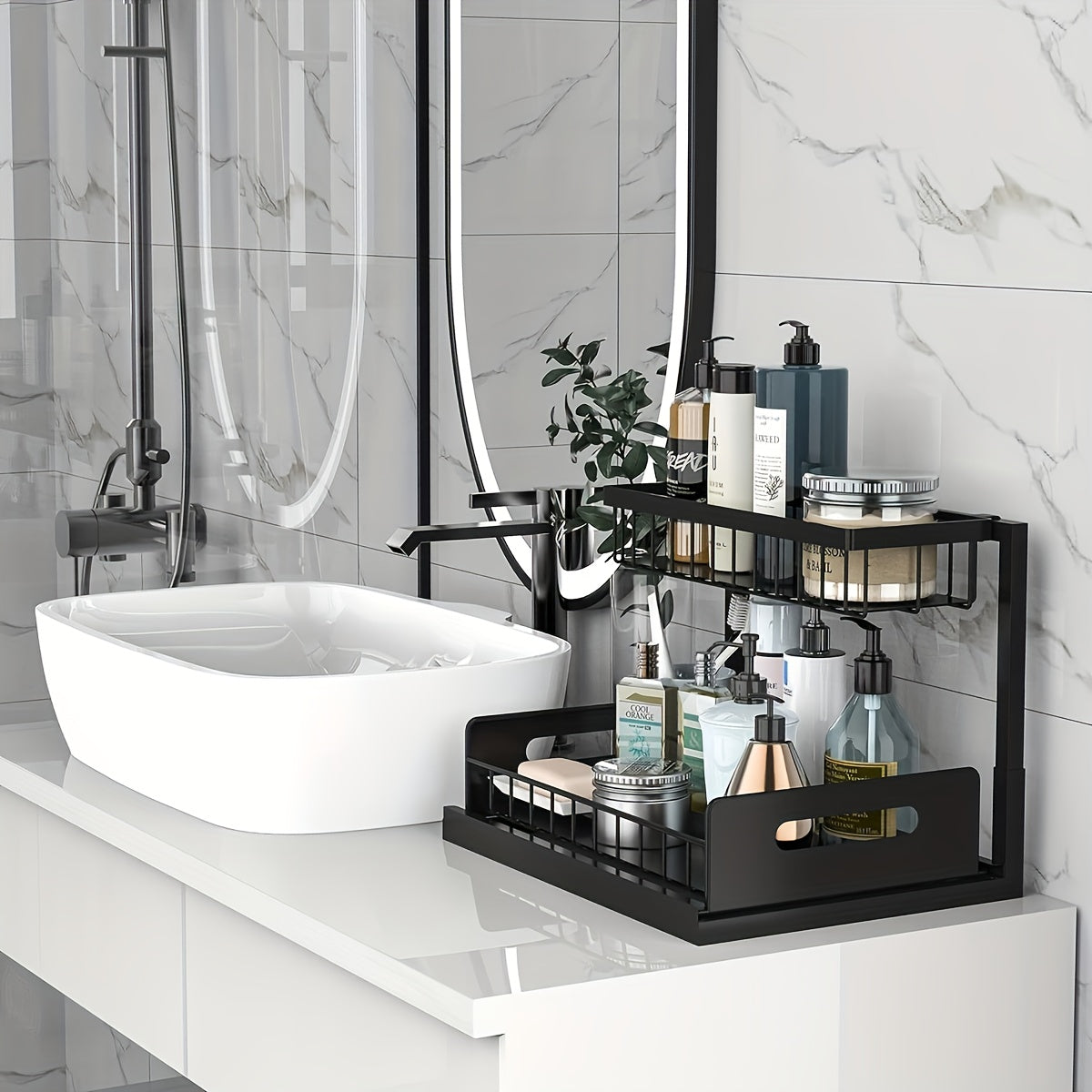 Kitchen Essential – Two-Tier Under-Sink Organizer Featuring a Sliding Drawer, Metal Pull-Out Storage Rack for Kitchen, Bathroom, Or Closet, Designed for Space Efficiency And Easy Access for