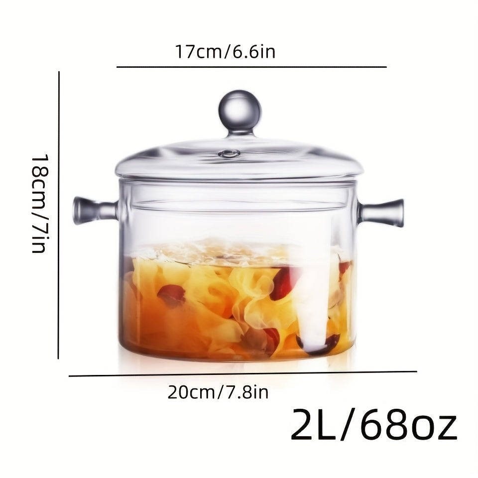 1 Set Of 2L/68oz Glass Pot with Lid, Open Cookware, Clear Soup Pot with Lid, Kitchen Small Tools, Kitchen Accessories, Kitchen Supplies, Suitable for Use In Restaurants