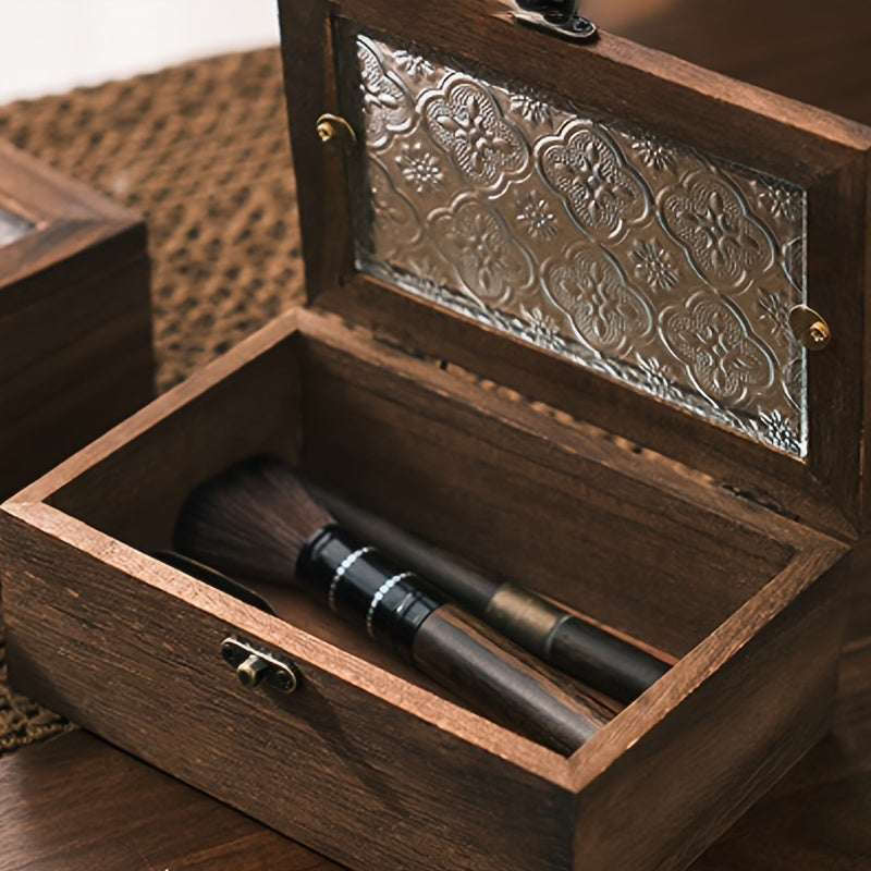 1pc Wooden Storage Box - With Lid - Jewelry Storage Box - Retro Rustic Style - Suitable For Storage Of Accessories, Jewelry And Small Items - Ideal Gift