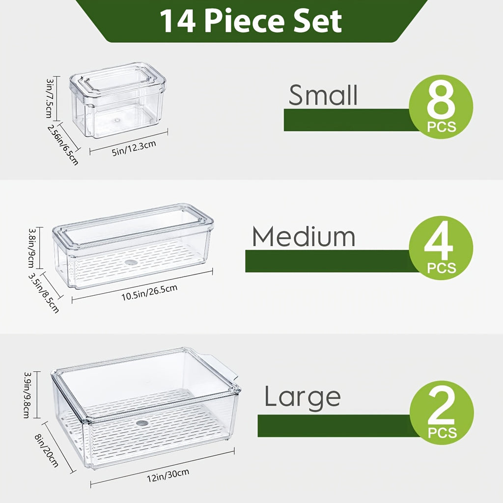 Premium 14 Pack Refrigerator Storage Organizer – easy-access fridge organization, 14 Pack Fridge Organizer Stackable Refrigerator Organizer Bins with Lids Fridge Organizers And Storage, designed for American homes, daily convenience and practical gif