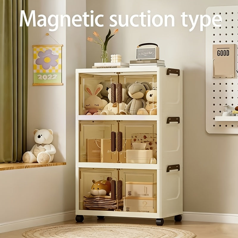 Smart Stackable Home Storage Bins – portable space-saving storage, 3 4 5-Tier Folding Storage Cabinet - Plastic Storage Box with Lid Stackable Wheeled, designed for American homes, daily convenience and practical gifting