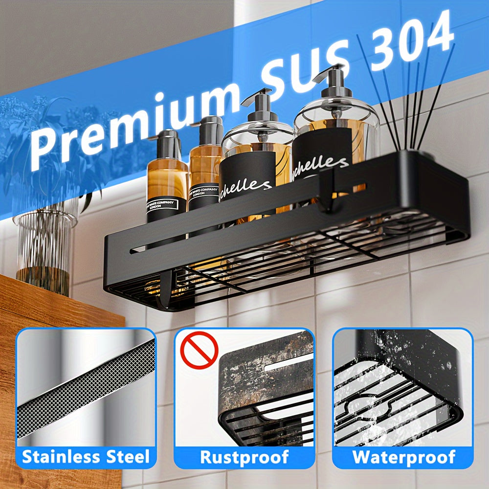 Kitchen Essential – 2pcs Adhesive Wall-Mounted Shower Caddy Shelf - No Drill Installation, Large Capacity Bathroom Organizer with Space-Saving Sticky Backing, Heavy-Duty Space-Saving Shelves