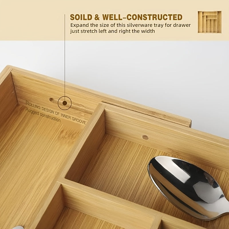 Premium Stackable Storage Drawer – smooth-access cabinet organization, Bamboo Drawer Organizer Expandable - Adjustable Silverware Tray Cutlery And Utensil Holder for Kitchen, designed for American homes, daily convenience and practical gifting