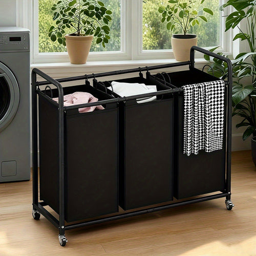 2-Section Rolling Laundry Hamper – view 2