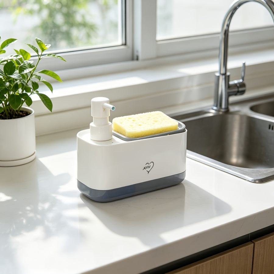 Compact Home Storage Organizer – space-saving everyday organization, High-End Versatile Kitchen Soap Dispenser Push-Activated Dish Soap Dispenser with Sponge Holder 2-In-1 Kitchen, designed for American homes, daily convenience and practical gifting