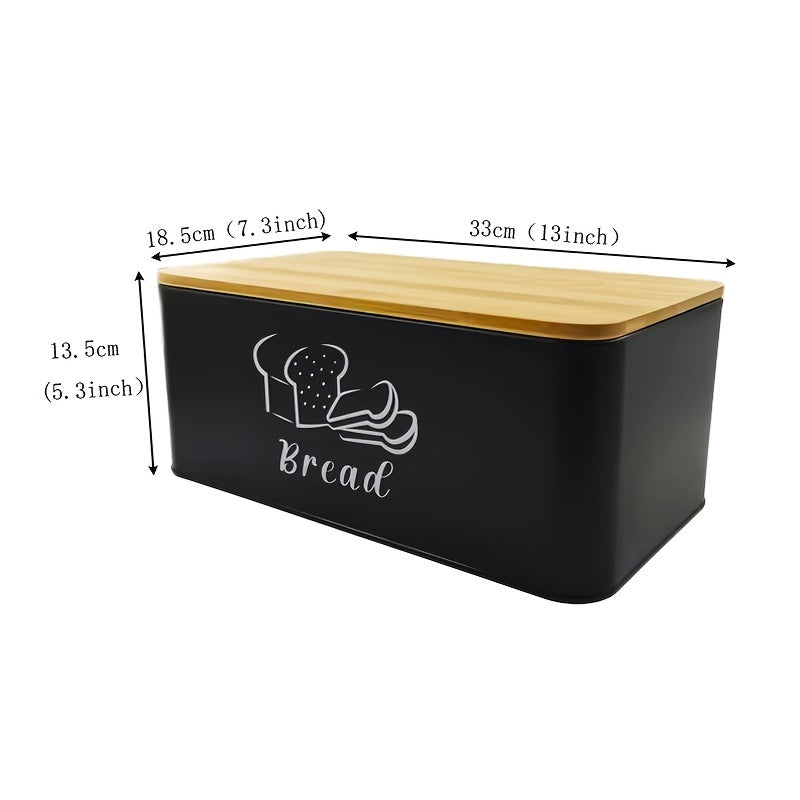 1pc modern design metal bread box white, breathable holes to keep bread soft, with natural bamboo cover cutting board, suitable for kitchen bread sorting, keeping bread fresh, hand washable and reusable square baking storage container, Kitchen