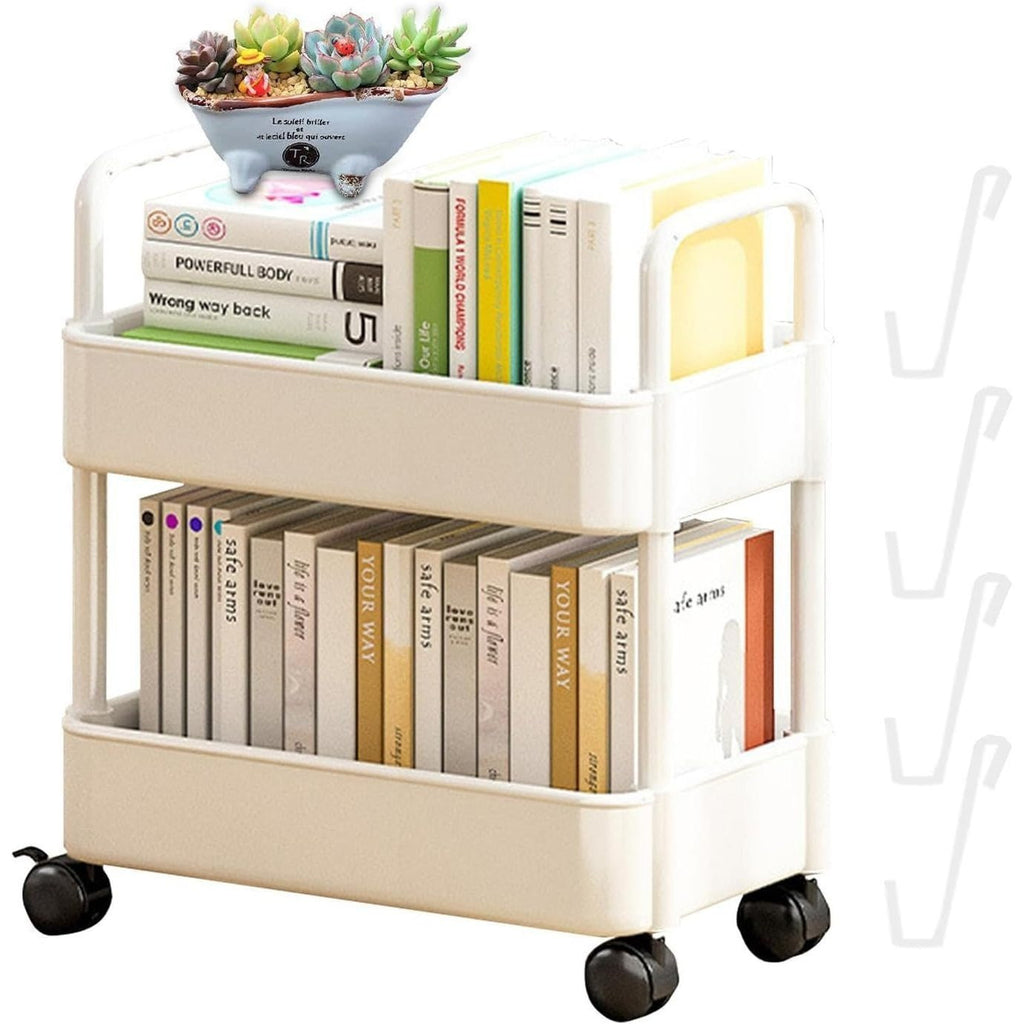2pcs Rolling Cart with Wheels and Handle,Rolling Storage Cart for Office, Living Room, Laundry Room,Kitchen,Bathroom, Black White