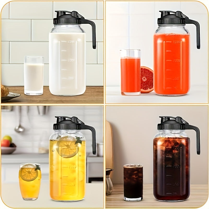 2/3-Pack, 64oz Mason Jar with Measurement Markings, Mason Jar Set, Cold Water Pitcher, Glass Pitcher with Handle and Lid